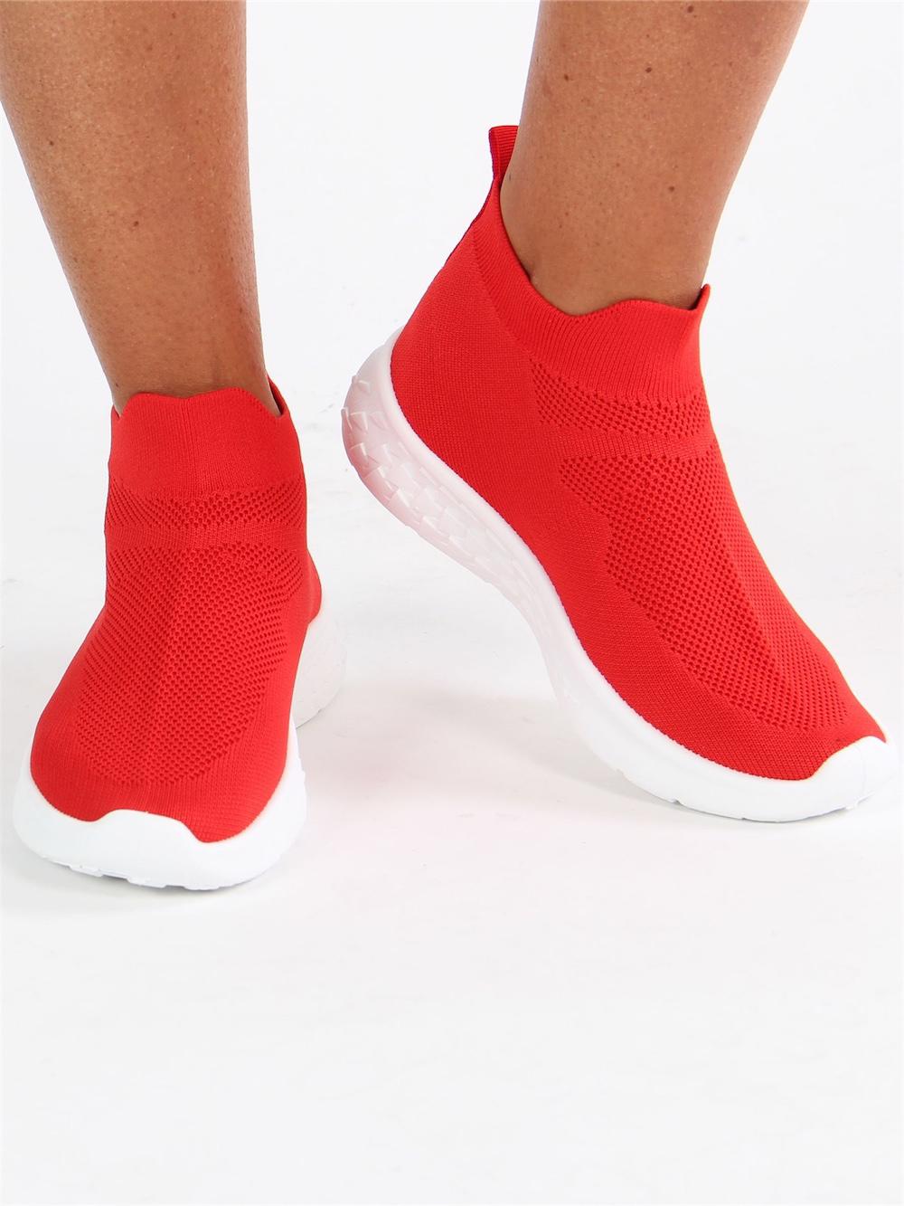 Rini - Beige sock sneakers med vit sula